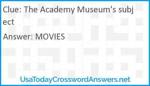 The Academy Museum's subject Answer