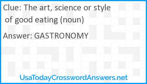 The art, science or style of good eating (noun) Answer