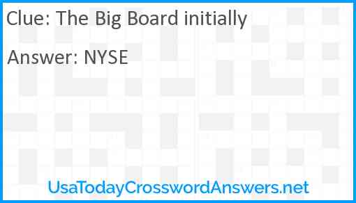 The Big Board initially Answer