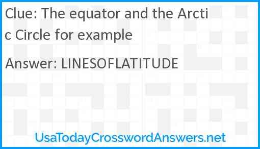 The equator and the Arctic Circle for example Answer