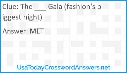 The ___ Gala (fashion's biggest night) Answer