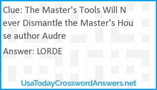 The Master's Tools Will Never Dismantle the Master's House author Audre Answer