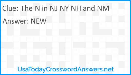 The N in NJ NY NH and NM Answer