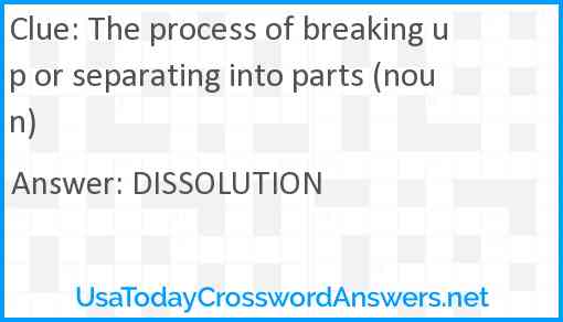 The process of breaking up or separating into parts (noun) Answer