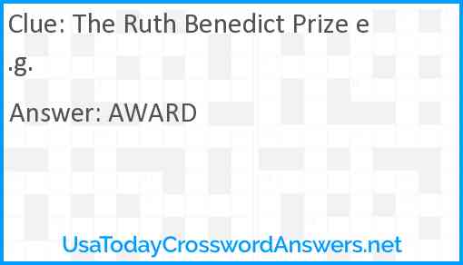 The Ruth Benedict Prize e.g. Answer