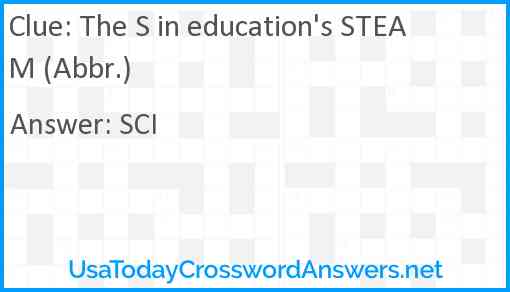 The S in education's STEAM (Abbr.) Answer