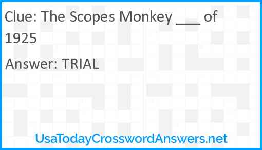 The Scopes Monkey ___ of 1925 Answer