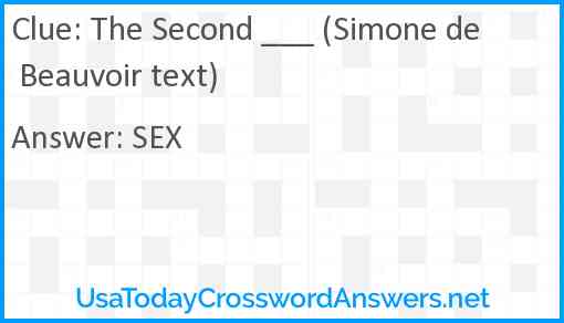 The Second ___ (Simone de Beauvoir text) Answer