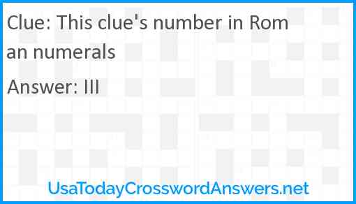 This clue's number in Roman numerals Answer