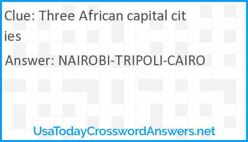 Three African capital cities Answer