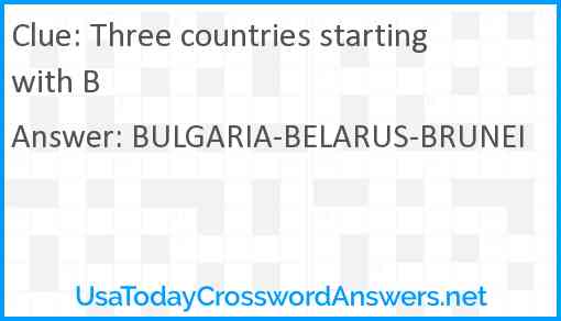 Three countries starting with B Answer