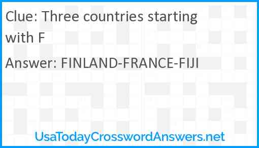 Three countries starting with F Answer