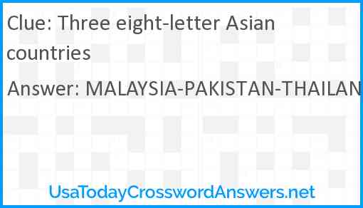 Three eight-letter Asian countries Answer