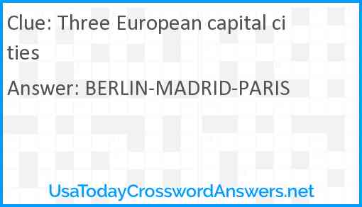 Three European capital cities Answer