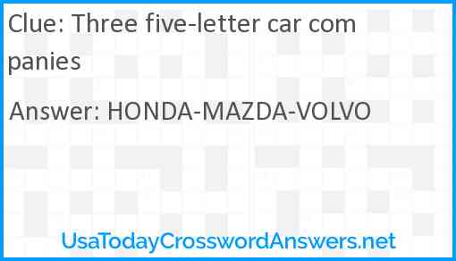 Three five-letter car companies Answer