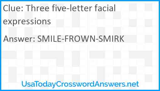 Three five-letter facial expressions Answer