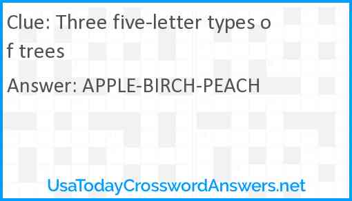 Three five-letter types of trees Answer