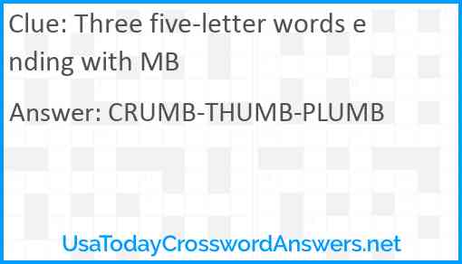 Three five-letter words ending with MB Answer