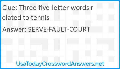 Three five-letter words related to tennis Answer
