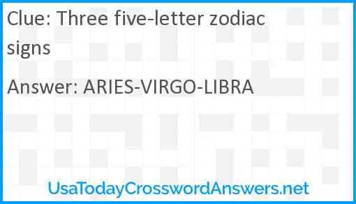 Three five-letter zodiac signs Answer