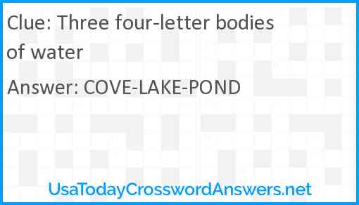 Three four-letter bodies of water Answer