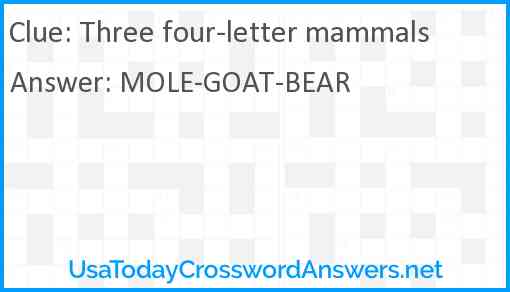 Three four-letter mammals Answer