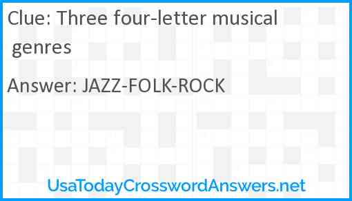 Three four-letter musical genres Answer