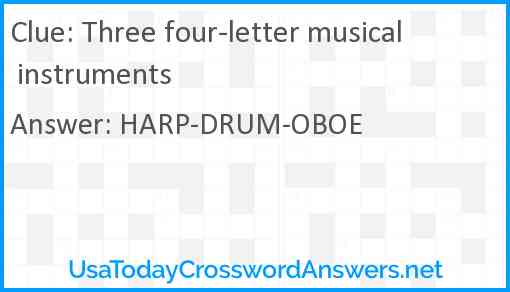 Three four letter musical instruments crossword clue