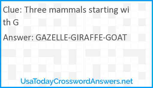 Three mammals starting with G Answer