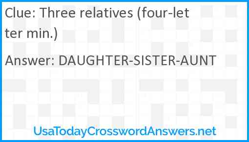 Three relatives (four-letter min.) Answer
