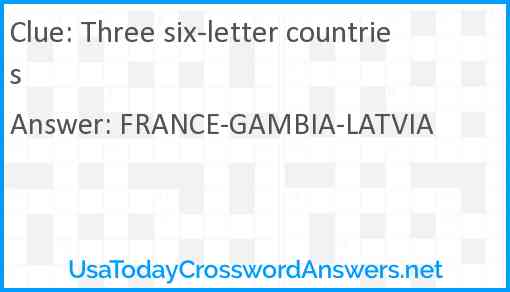 Three six-letter countries Answer