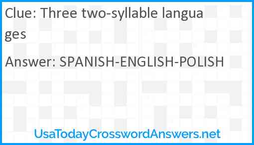 Three two-syllable languages Answer