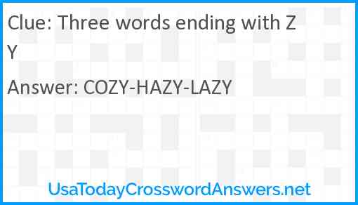 Three words ending with ZY Answer