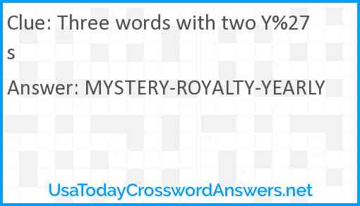 Three words with two Y%27s Answer