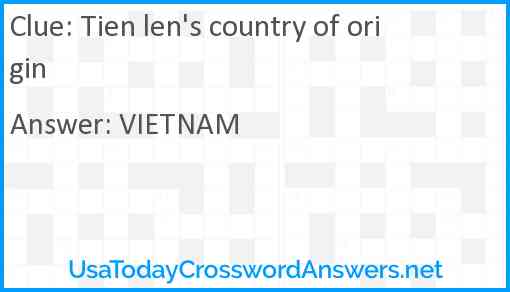 Tien len's country of origin Answer