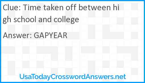 Time taken off between high school and college Answer
