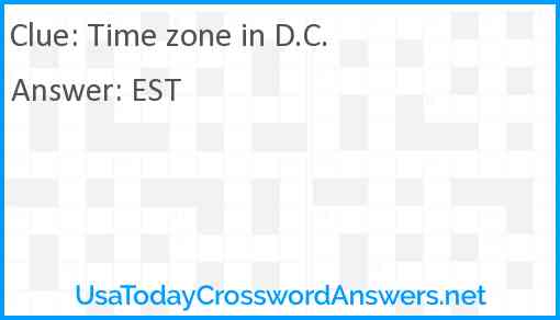 Time zone in D.C. Answer