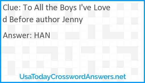 To All the Boys I've Loved Before author Jenny Answer