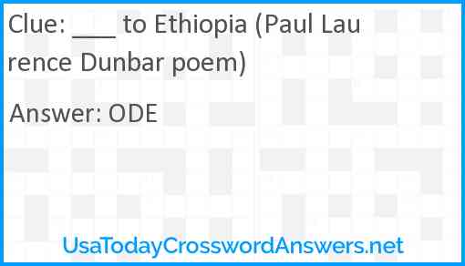 ___ to Ethiopia (Paul Laurence Dunbar poem) Answer