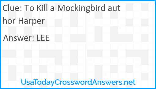 To Kill a Mockingbird author Harper Answer