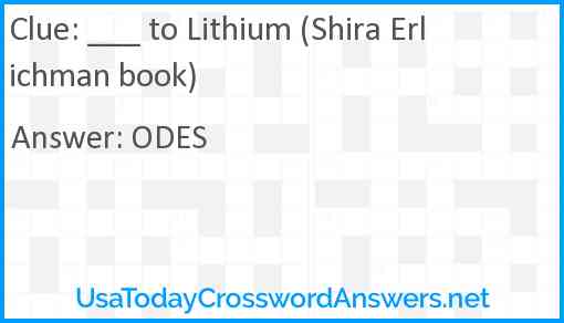 ___ to Lithium (Shira Erlichman book) Answer