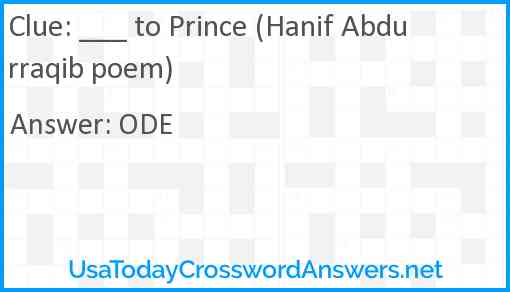 ___ to Prince (Hanif Abdurraqib poem) Answer