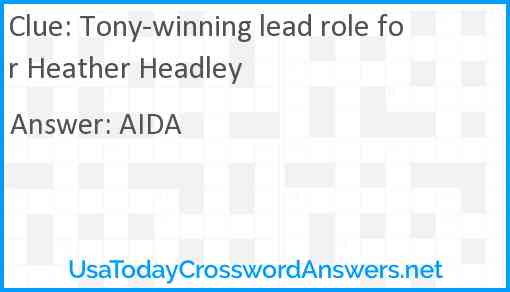 Tony-winning lead role for Heather Headley Answer