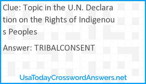 Topic in the U.N. Declaration on the Rights of Indigenous Peoples Answer