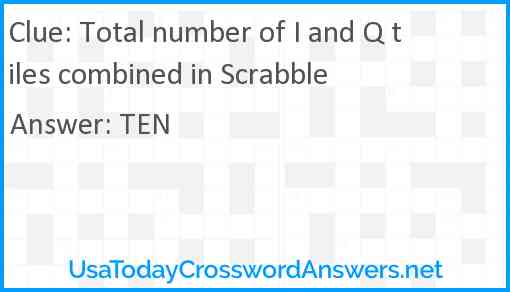 Total number of I and Q tiles combined in Scrabble Answer