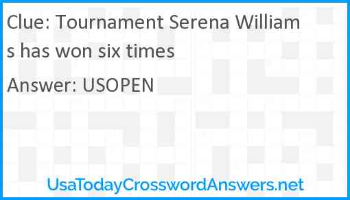 Tournament Serena Williams has won six times Answer