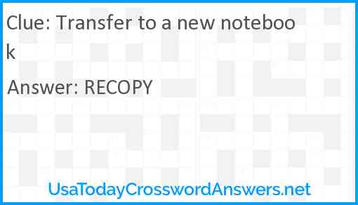 Transfer to a new notebook Answer