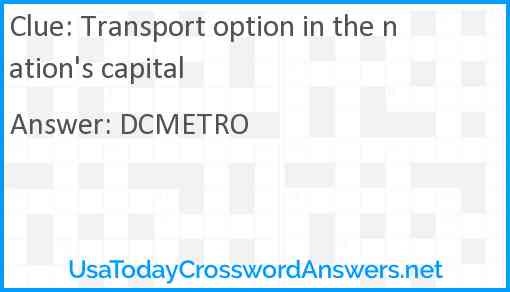 Transport option in the nation's capital Answer