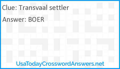 Transvaal settler Answer