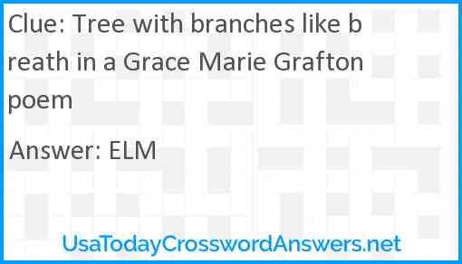Tree with branches like breath in a Grace Marie Grafton poem Answer